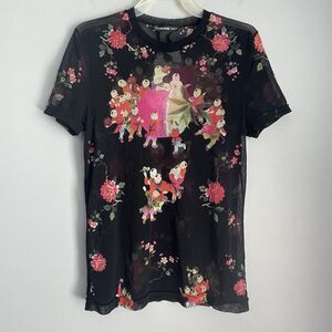 VTG RARE 90s Y2K Vivienne Tam Children Mesh Short Sleeve Top Size XS Nylon Sheer